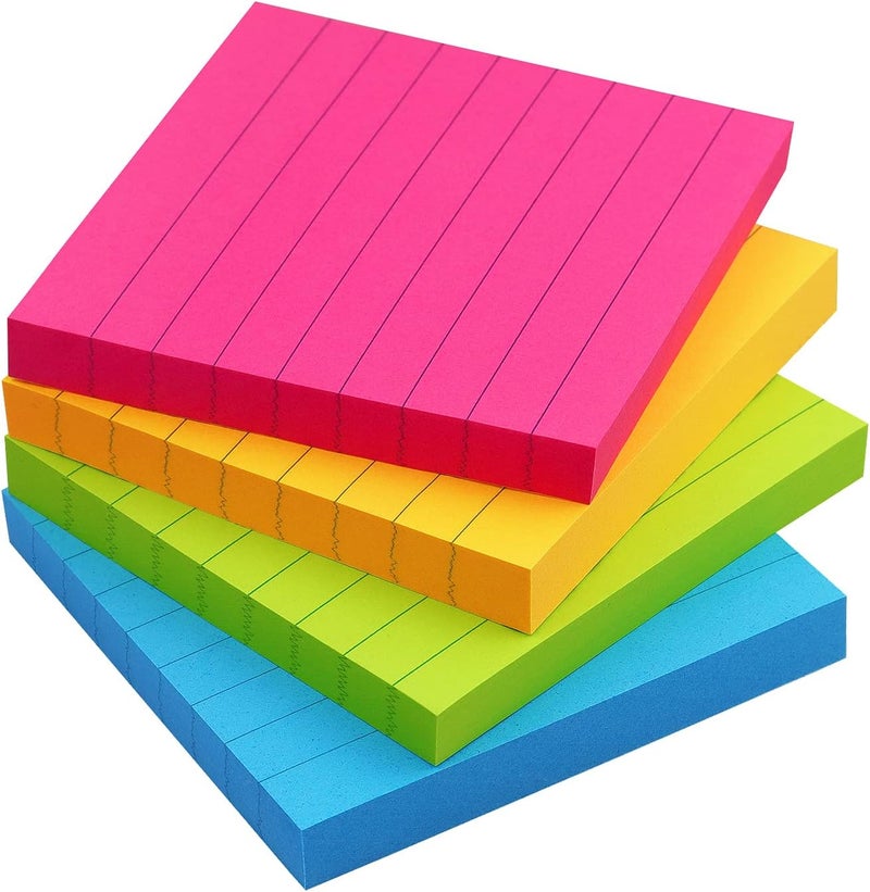 Eastern Wolf Lined Sticky Notes 3x3 Sticky Notes with Lines Self-Stick Notes Bright Color 4 Pads 90 Sheets/Pad (Bright) - Image 1